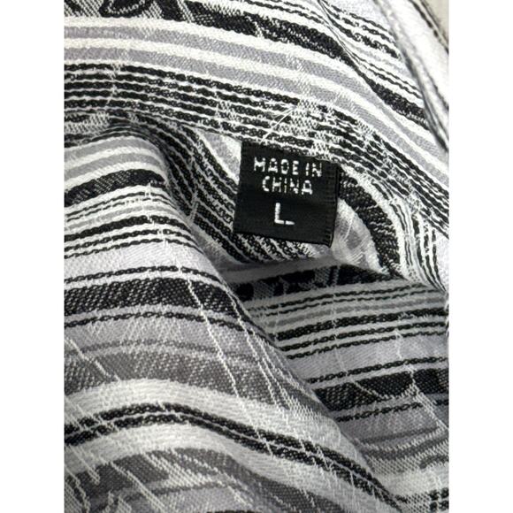 Bugatchi Uomo Shirt Men Size Large Black Paisley Stripe 100% Cotton Button Down - Picture 3 of 7